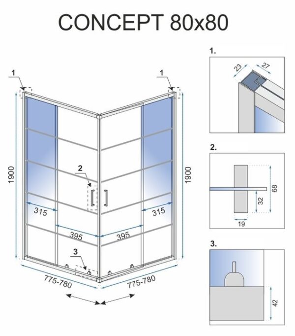 Cabine de douche Rea Concept Black 80x80 – Image 4