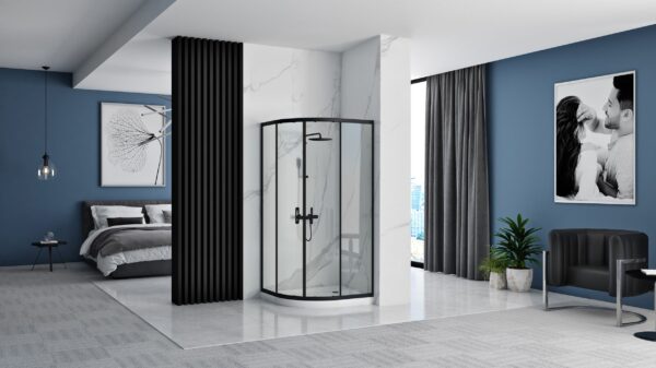 Cabine de douche REA Look Black 90x90 + Receveur de douche Look White – Image 2