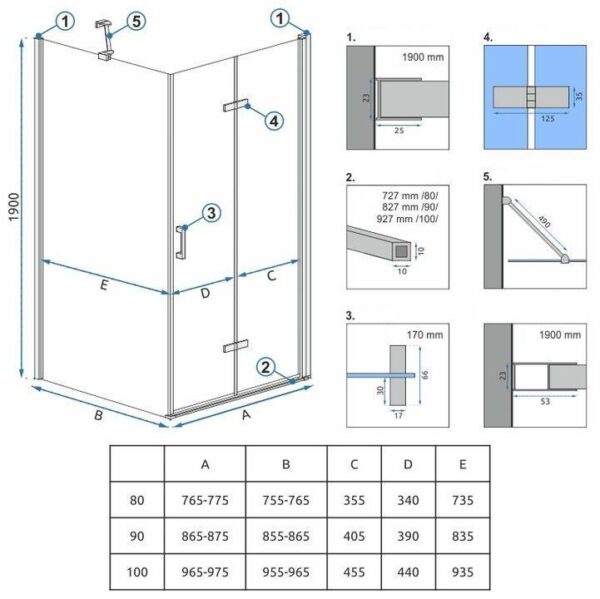 Cabine de douche Rea Molier Chrom 90x90 – Image 4