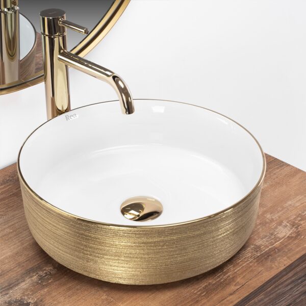Vasque à poser Rea Sami Gold White Brush Gold – Image 2