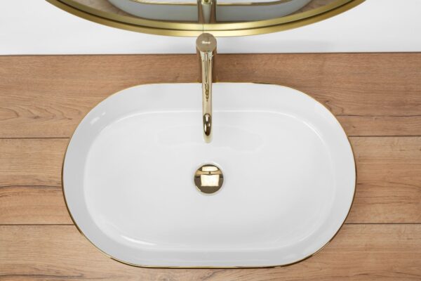 Vasque à poser en céramique Rea Nadia White Gold Edge – Image 4