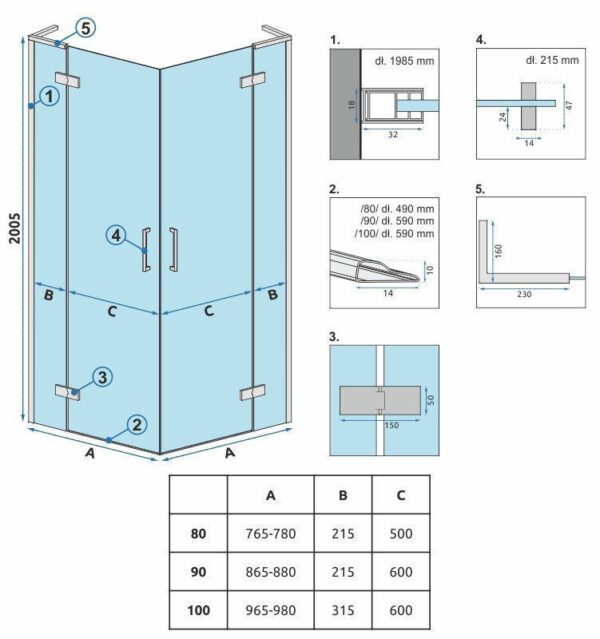 Cabine de douche REA Hugo Double Black 80x90 – Image 7