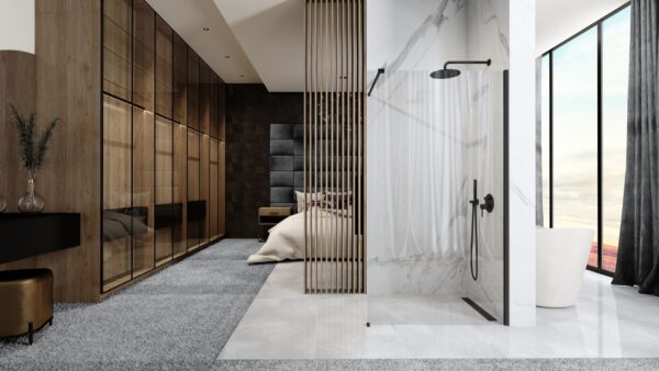 Paroi de douche Rea Aero Black Mat 100 avec étagère et support Evo – Image 2