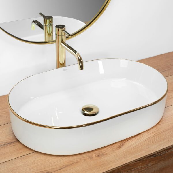 Vasque à poser en céramique Rea Nadia White Gold Edge – Image 2