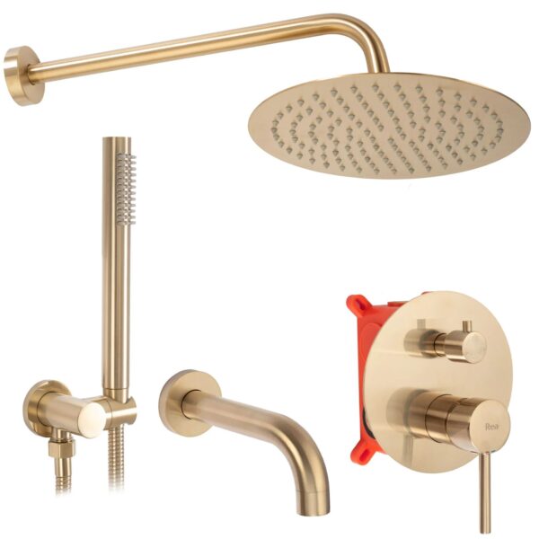 Colonne de douche-baignoire encastrée Rea Lungo Brush Gold + BOX