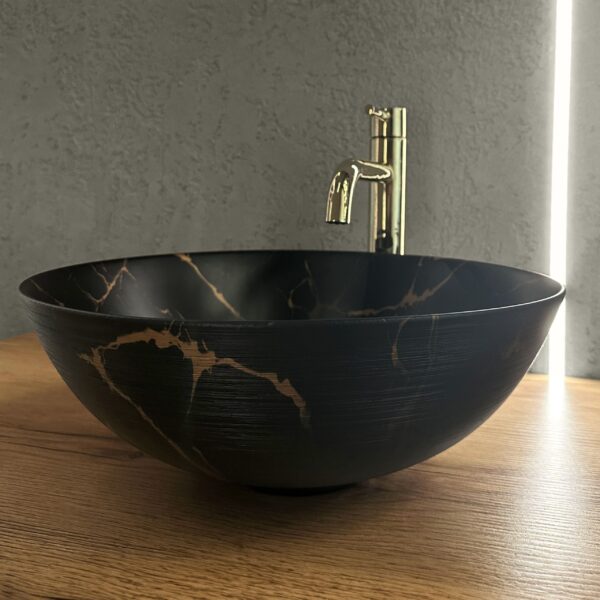 Vasque à poser en céramique Rea Stella Black Marble Brush – Image 2