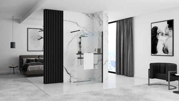 Paroi de douche Rea Aero Black Mat 120 avec étagère et support Evo – Image 3
