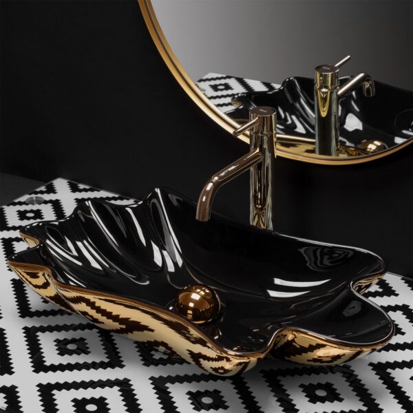 Vasque à poser REA Sea Infinity Black Gold + Bonde Click-Clack – Image 4