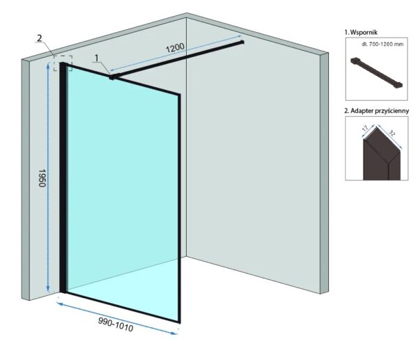 Paroi de douche Rea Bler 100 avec étagère et support Evo – Image 4