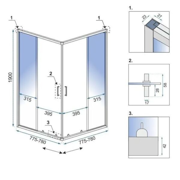 Cabine de douche Rea City 80x80 Black – Image 5