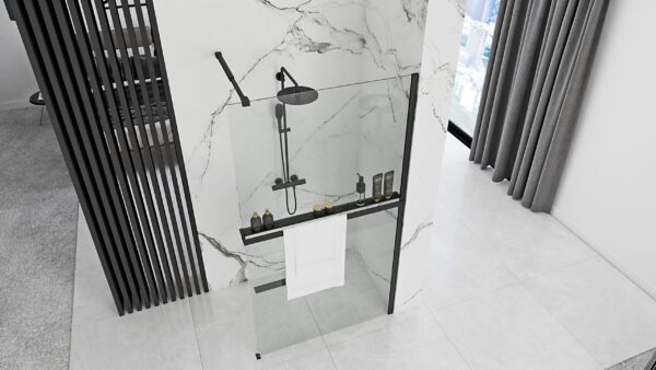 Paroi de douche Rea Aero Black Mat 100 avec étagère et support Evo – Image 4