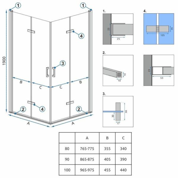 Cabine de douche Rea Molier Chrome Double 80x90 – Image 3