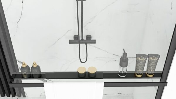 Paroi de douche Rea Aero Black Mat 80 avec étagère et support Evo – Image 6