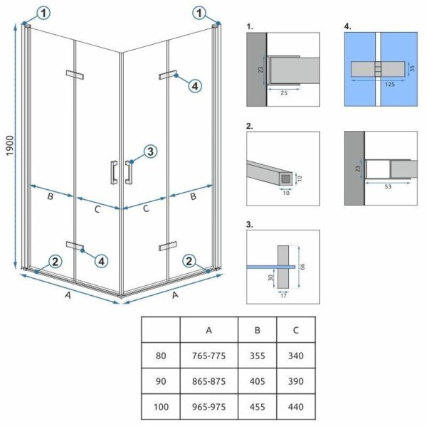 Cabine de douche Rea Molier Chrome Double 90x90 – Image 3