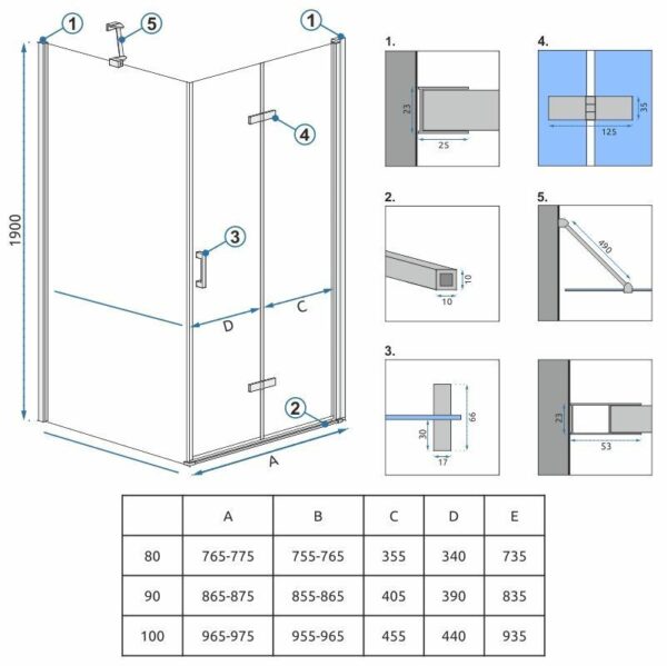 Cabine de douche Rea Molier Chrom 80x90 – Image 4