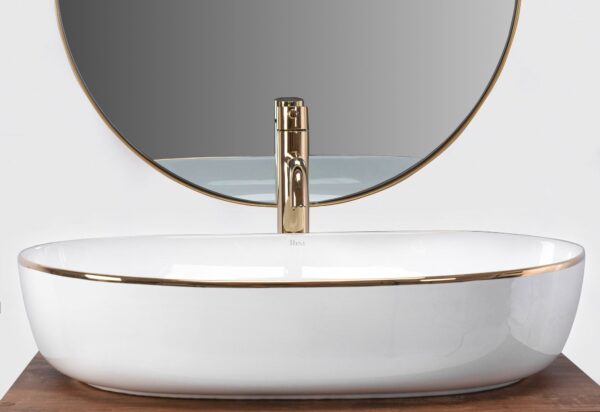 Vasque à poser en céramique Rea CLEO White Gold Edge – Image 4