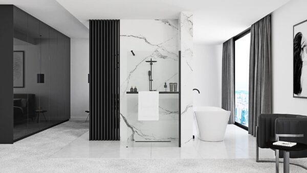 Paroi de douche Rea Aero Black Mat 100 avec étagère et support Evo – Image 3