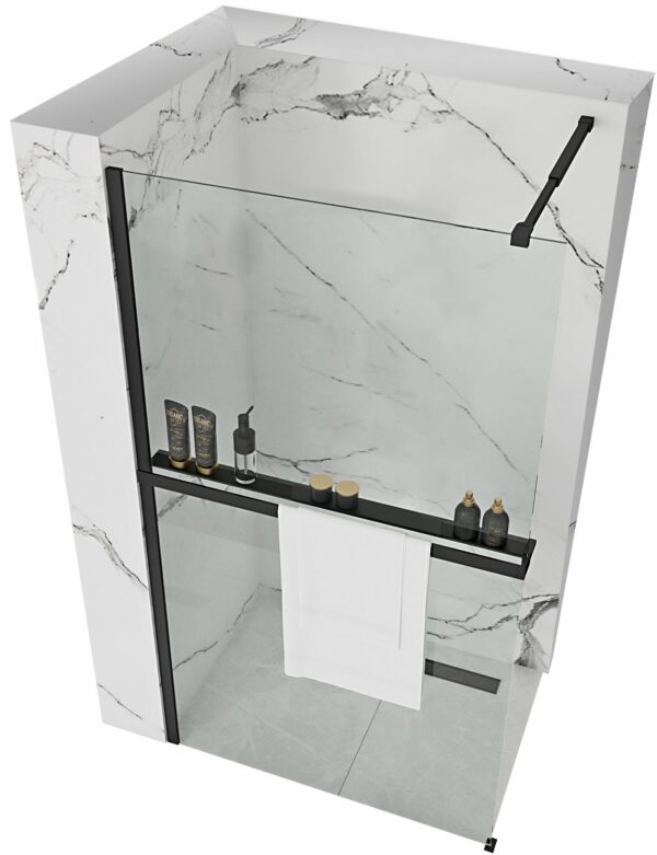 Paroi de douche Rea Aero Black Mat 100 avec étagère et support Evo