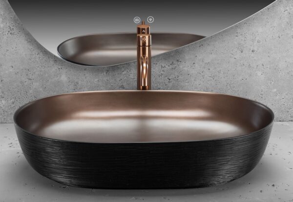Vasque à poser en céramique Rea Cleo 61 Copper Bush / Black – Image 4