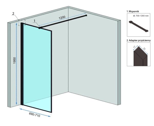 Paroi de douche Rea Bler 70 avec étagère et support Evo – Image 4