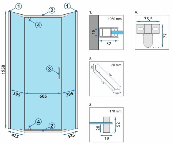 Cabine de douche AXIN Chrom 90x90 – Image 3