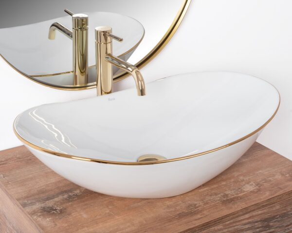 Set Vasque à poser Royal gold edge + Robinet de lavabo Lungo gold + Bonde gold – Image 2