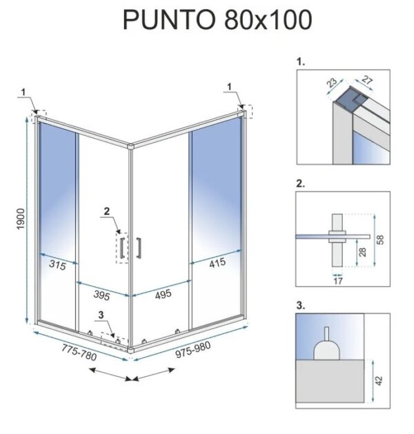 Cabine de douche Rea Punto Chrome 80x100 – Image 5