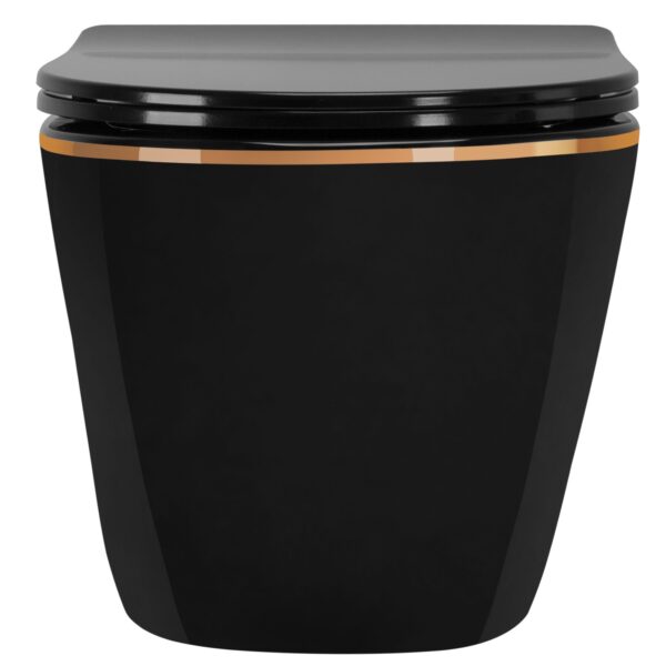 Cuvette WC suspendue Rea CARLO Mini Rimless Duroplast Flat Black Gold Edge – Image 2