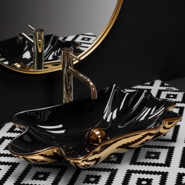 Vasque à poser REA Sea Infinity Black Gold + Bonde Click-Clack – Image 2