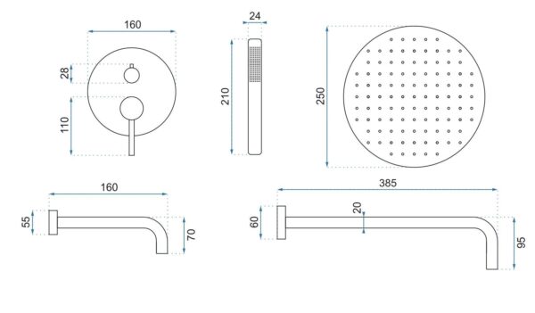 Colonne de douche-baignoire encastrée Rea Lungo Copper + BOX – Image 10