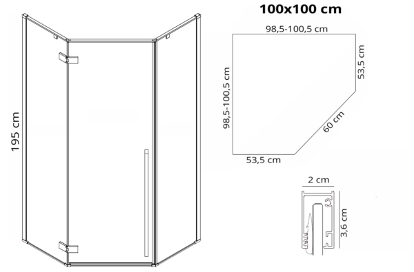 Cabine de douche DIAMOND BLACK MAT 100x100 – Image 5