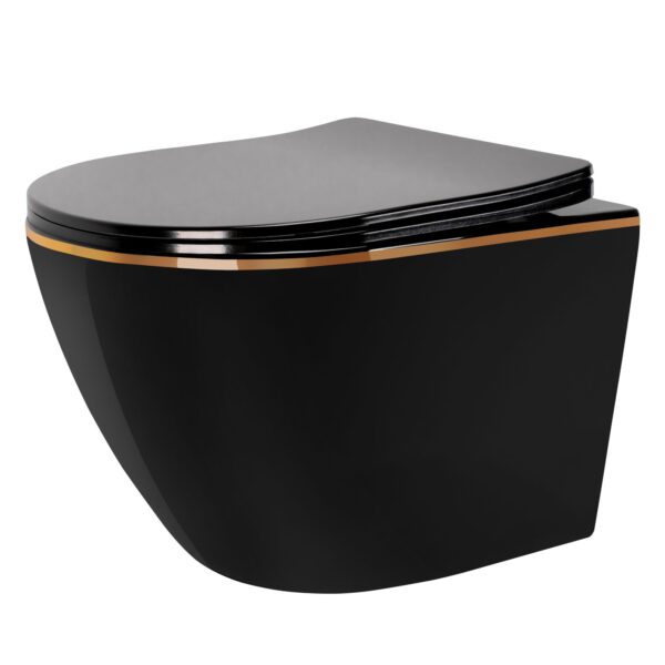 Cuvette WC suspendue Rea CARLO Mini Rimless Duroplast Flat Black Gold Edge