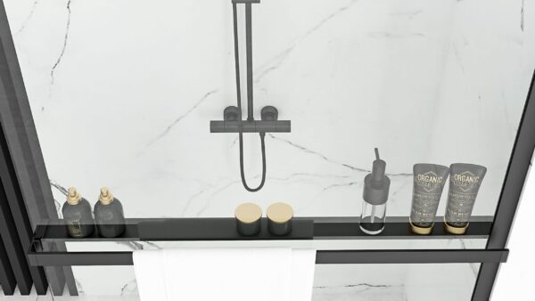Paroi de douche Rea Aero Black Mat 100 avec étagère et support Evo – Image 7