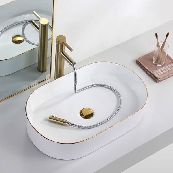 Vasque à poser en céramique Rea Nadia White Gold Edge – Image 6