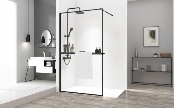 Paroi de douche Rea Bler 110 avec étagère et support Evo – Image 2