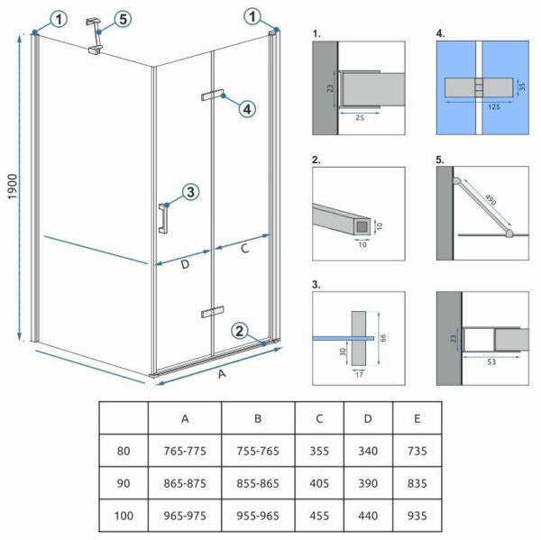 Cabine de douche Rea Molier Chrom 80x80 – Image 4