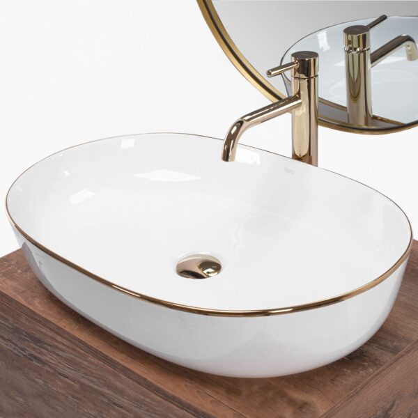 Vasque à poser en céramique Rea CLEO White Gold Edge – Image 3