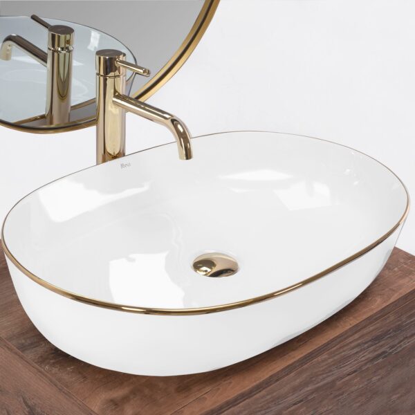 Vasque à poser en céramique Rea CLEO White Gold Edge – Image 2