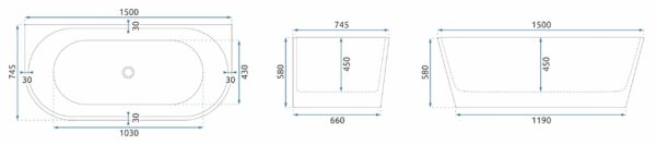 Baignoire acrylique murale OLIMPIA 150cm – Image 6