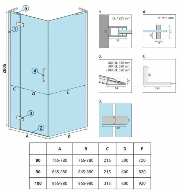 Cabine de douche REA Hugo Black 90x80 – Image 7