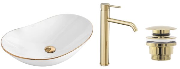 Set Vasque à poser Royal gold edge + Robinet de lavabo Lungo gold + Bonde gold – Image 8